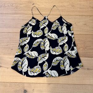 J. Crew 100% Silk Navy and Yellow Tropical Print Camisole Sz 2
